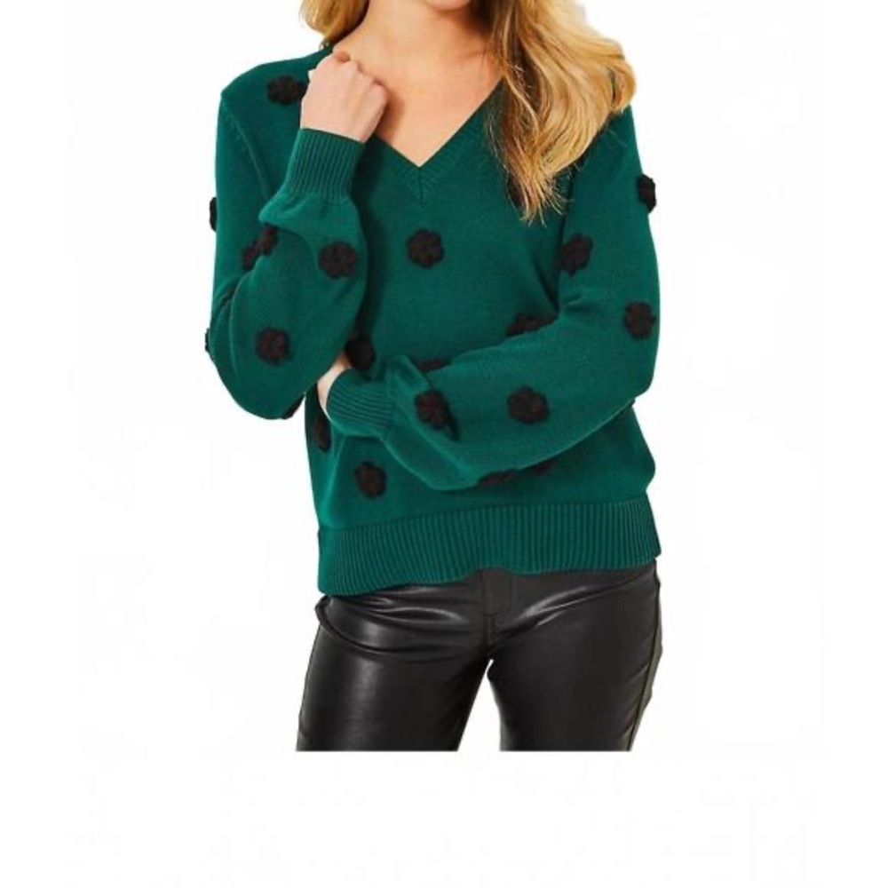 NEW LILLY PULITZER wyla sweater in villa green tossed crochet flowers